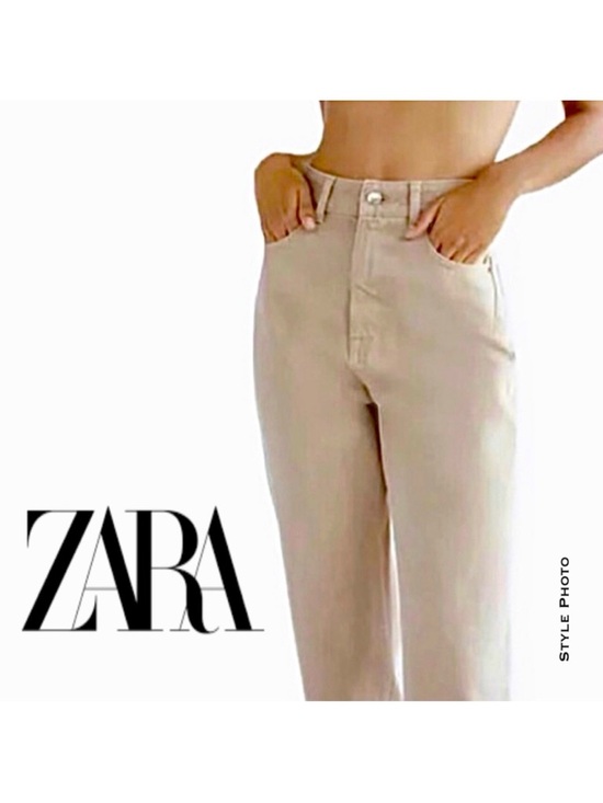 Zara Denim - Zara Women's Cream High Rise 100% Cotton Jeans (8)